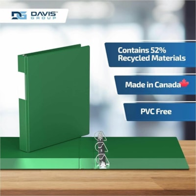 Davis Group Premium Economy, Angle D Ring, Binder, 6 Pack (Green, 1") - Letter - 8 1/2" (215.90 mm) x 11" (279.40 mm) Sheet Size - 225 Sheet Capacity - 3 x 1" (25.40 mm) Ring(s) - Fastener(s): D-Ring - Pocket(s): 2, Inside Front & Back - Polypropylene - Green - 5.15 lb (2336 g) - Recycled - Label Ho  