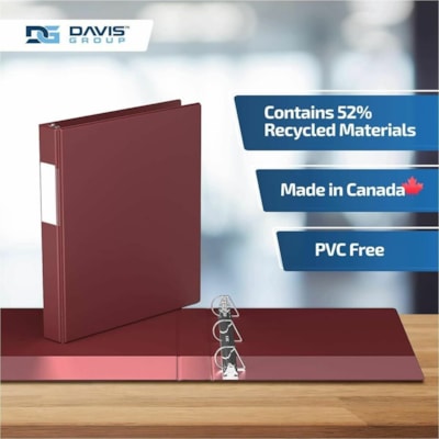 Davis Group - Reliure à anneaux Essential - format lettre - format 8 1/2 po (215,90 mm) x 11 po (279,40 mm) - 225 Capacité en feuilles - 3 x 1 po (25,40 mm) Ring(s) - Fastener(s) : Anneau en D - Pocket(s) : 2, À l'intérieur avant et arrière - Polypropylène - Bourgogn  