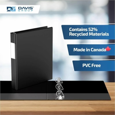 Davis - Reliure à anneaux Essential - format lettre - format 8 1/2 po (215,90 mm) x 11 po (279,40 mm) - 225 Capacité en feuilles - 3 x 1 po (25,40 mm) Ring(s) - Fastener(s) : Anneau en D - Pocket(s) : 2, À l'intérieur avant et arrière - Polypropylène - Noir - 5,15 lb  