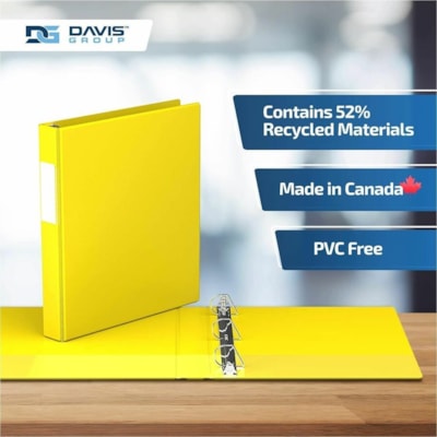 Davis Group Premium Economy, Angle D Ring, Binder, 6 Pack (Yellow, 1") - Letter - 8 1/2" (215.90 mm) x 11" (279.40 mm) Sheet Size - 225 Sheet Capacity - 3 x 1" (25.40 mm) Ring(s) - Fastener(s): D-Ring - Pocket(s): 2, Inside Front & Back - Polypropylene - Yellow - 5.15 lb (2336 g) - Recycled - Spine   