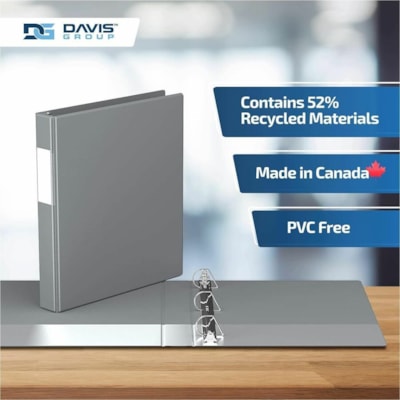 Davis Premium Economy, Angle D Ring, Binder, 6 Pack (Grey, 1") - Letter - 8 1/2" (215.90 mm) x 11" (279.40 mm) Sheet Size - 225 Sheet Capacity - 3 x 1" (25.40 mm) Ring(s) - Fastener(s): D-Ring - Pocket(s): 2, Inside Front & Back - Polypropylene - Gray - 5.15 lb (2336 g) - Recycled - Label Holder, PV  