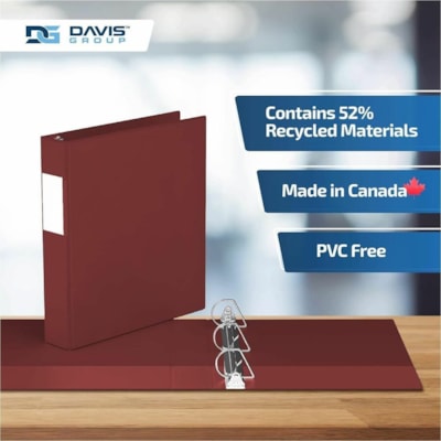 Davis - Reliure à anneaux Essential - format lettre - format 8 1/2 po (215,90 mm) x 11 po (279,40 mm) - 350 Capacité en feuilles - 3 x 1,50 po (38,10 mm) Ring(s) - Fastener(s) : Anneau en D - Pocket(s) : 2, À l'intérieur avant et arrière - Polypropylène - Bourgogne - y 