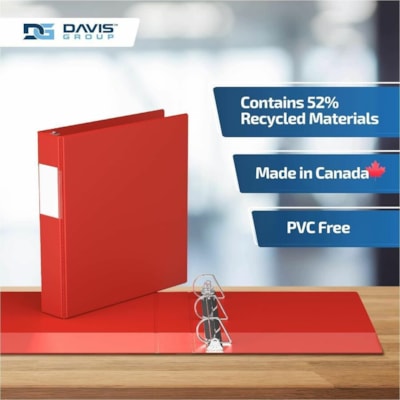 Davis - Reliure à anneaux Essential - format lettre - format 8 1/2 po (215,90 mm) x 11 po (279,40 mm) - 350 Capacité en feuilles - 3 x 1,50 po (38,10 mm) Ring(s) - Fastener(s) : Anneau en D - Pocket(s) : 2, À l'intérieur avant et arrière - Polypropylène - Rouge - 6,2  