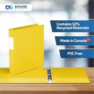 Davis - Reliure à anneaux Essential - format lettre - format 8 1/2 po (215,90 mm) x 11 po (279,40 mm) - 350 Capacité en feuilles - 3 x 1,50 po (38,10 mm) Ring(s) - Fastener(s) : Anneau en D - Pocket(s) : 2, À l'intérieur avant et arrière - Polypropylène - Jaune - 6,2  