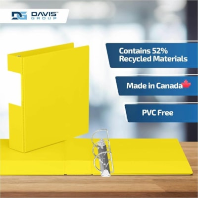 Davis Group Premium Economy, Angle D Ring, Binder, 6 Pack (Yellow, 2") - Letter - 8 1/2" (215.90 mm) x 11" (279.40 mm) Sheet Size - 475 Sheet Capacity - 3 x 2" (50.80 mm) Ring(s) - Fastener(s): D-Ring - Pocket(s): 2, Inside Front & Back - Polypropylene - Yellow - 7.60 lb (3447.30 g) - Recycled - Spi  
