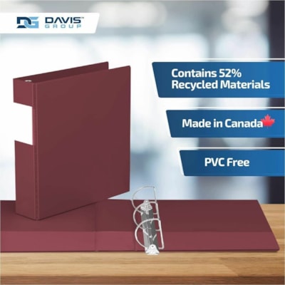 Davis - Reliure à anneaux Essential - format lettre - format 8 1/2 po (215,90 mm) x 11 po (279,40 mm) - 475 Capacité en feuilles - 3 x 2 po (50,80 mm) Ring(s) - Fastener(s) : Anneau en D - Pocket(s) : 2, À l'intérieur avant et arrière - Polypropylène - Bourgogne - 7,  