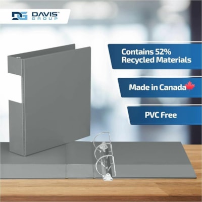 Davis - Reliure à anneaux Essential - format lettre - format 8 1/2 po (215,90 mm) x 11 po (279,40 mm) - 475 Capacité en feuilles - 3 x 2 po (50,80 mm) Ring(s) - Fastener(s) : Anneau en D - Pocket(s) : 2, À l'intérieur avant et arrière - Polypropylène - Gris - 7,60 lb  