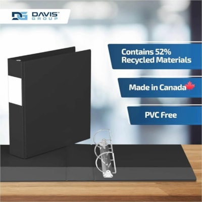Davis Group - Reliure à anneaux Essential - format lettre - format 8 1/2 po (215,90 mm) x 11 po (279,40 mm) - 475 Capacité en feuilles - 3 x 2 po (50,80 mm) Ring(s) - Fastener(s) : Anneau en D - Pocket(s) : 2, À l'intérieur avant et arrière - Polypropylène - Noir - 7  