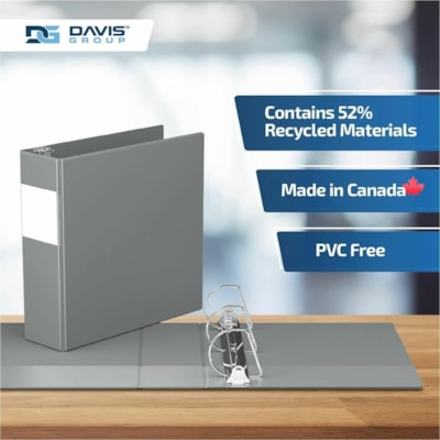 Davis - Reliure à anneaux Essential - format lettre - format 8 1/2 po (215,90 mm) x 11 po (279,40 mm) - 625 Capacité en feuilles - 3 x 3 po (76,20 mm) Ring(s) - Fastener(s) : Anneau en D - Pocket(s) : 2, À l'intérieur avant et arrière - Polypropylène - Gris - 9,10 lb  