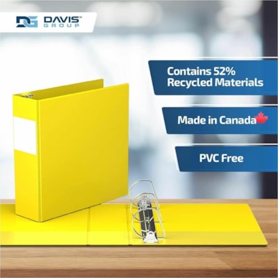 Davis Premium Economy, Angle D Ring, Binder, 6 Pack (Yellow, 3") - Letter - 8 1/2" (215.90 mm) x 11" (279.40 mm) Sheet Size - 625 Sheet Capacity - 3 x 3" (76.20 mm) Ring(s) - Fastener(s): D-Ring - Pocket(s): 2, Inside Front & Back - Polypropylene - Yellow - 9.10 lb (4127.69 g) - Recycled - Spine Lab  