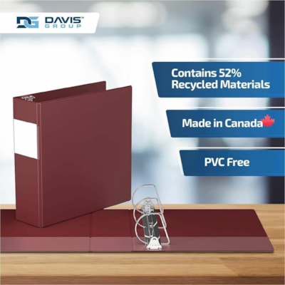 Davis - Reliure à anneaux Essential - format lettre - format 8 1/2 po (215,90 mm) x 11 po (279,40 mm) - 625 Capacité en feuilles - 3 x 3 po (76,20 mm) Ring(s) - Fastener(s) : Anneau en D - Pocket(s) : 2, À l'intérieur avant et arrière - Polypropylène - Bourgogne - 9,  