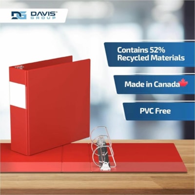 Davis Group - Reliure à anneaux Essential - format lettre - format 8 1/2 po (215,90 mm) x 11 po (279,40 mm) - 625 Capacité en feuilles - 3 x 3 po (76,20 mm) Ring(s) - Fastener(s) : Anneau en D - Pocket(s) : 2, À l'intérieur avant et arrière - Polypropylène - Rouge -   