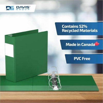 Davis Group Premium Economy, Angle D Ring, Binder, 6 Pack (Green, 3") - Letter - 8 1/2" (215.90 mm) x 11" (279.40 mm) Sheet Size - 625 Sheet Capacity - 3 x 3" (76.20 mm) Ring(s) - Fastener(s): D-Ring - Pocket(s): 2, Inside Front & Back - Polypropylene - Green - 9.10 lb (4127.69 g) - Recycled - Spine  
