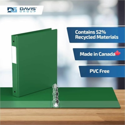 Davis - Reliure à anneaux Essential - format lettre - format 8 1/2 po (215,90 mm) x 11 po (279,40 mm) - 200 Capacité en feuilles - 3 x 1 po (25,40 mm) Ring(s) - Fastener(s) : Anneau rond - Pocket(s) : 2, À l'intérieur avant et arrière - Polypropylène - Vert - 5,15 lb  