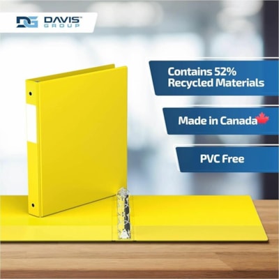 Davis Group Premium Economy, Round Ring, Binder, 6 Pack (Yellow, 1") - Letter - 8 1/2" (215.90 mm) x 11" (279.40 mm) Sheet Size - 200 Sheet Capacity - 3 x 1" (25.40 mm) Ring(s) - Fastener(s): Round Ring - Pocket(s): 2, Inside Front & Back - Polypropylene - Yellow - 5.15 lb (2336 g) - Recycled - Spin  