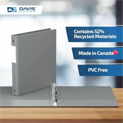 Davis Group - Reliure à anneaux Essential - format lettre - format 8 1/2 po (215,90 mm) x 11 po (279,40 mm) - 200 Capacité en feuilles - 3 x 1 po (25,40 mm) Ring(s) - Fastener(s) : Anneau rond - Pocket(s) : 2, À l'intérieur avant et arrière - Polypropylène - Gris - 5  