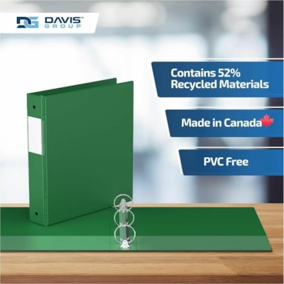 Davis Group - Reliure à anneaux Essential - format lettre - format 8 1/2 po (215,90 mm) x 11 po (279,40 mm) - 275 Capacité en feuilles - 3 x 1,50 po (38,10 mm) Ring(s) - Fastener(s) : Anneau rond - Pocket(s) : 2, À l'intérieur avant et arrière - Polypropylène - Vert   