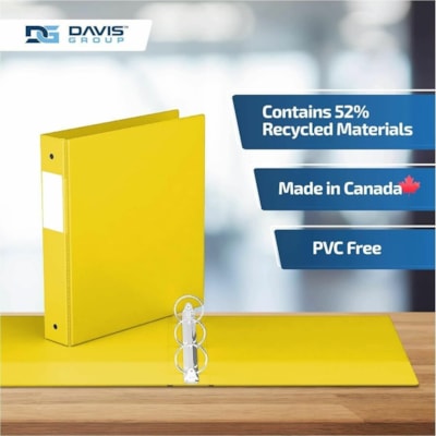 Davis Group Premium Economy, Round Ring, Binder, 6 Pack (Yellow, 1.5") - Letter - 8 1/2" (215.90 mm) x 11" (279.40 mm) Sheet Size - 275 Sheet Capacity - 3 x 1.50" (38.10 mm) Ring(s) - Fastener(s): Round Ring - Pocket(s): 2, Inside Front & Back - Polypropylene - Yellow - 6.25 lb (2834.95 g) - Recycle  