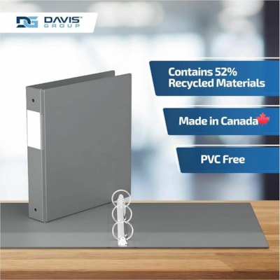 Davis - Reliure à anneaux Essential - format lettre - format 8 1/2 po (215,90 mm) x 11 po (279,40 mm) - 275 Capacité en feuilles - 3 x 1,50 po (38,10 mm) Ring(s) - Fastener(s) : Anneau rond - Pocket(s) : 2, À l'intérieur avant et arrière - Polypropylène - Gris - 6,25  