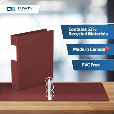 Davis Group - Reliure à anneaux Essential - format lettre - format 8 1/2 po (215,90 mm) x 11 po (279,40 mm) - 275 Capacité en feuilles - 3 x 1,50 po (38,10 mm) Ring(s) - Fastener(s) : Anneau rond - Pocket(s) : 2, À l'intérieur avant et arrière - Polypropylène - Bourg y 