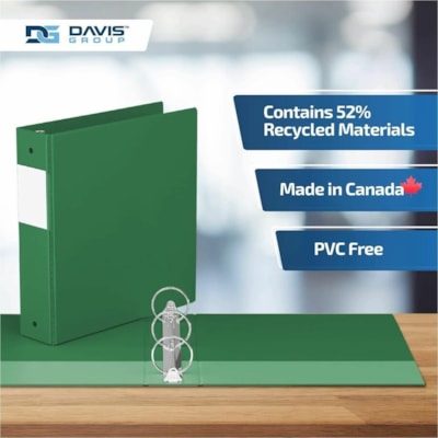 Davis Premium Economy, Round Ring, Binder, 6 Pack (Green, 2") - Letter - 8 1/2" (215.90 mm) x 11" (279.40 mm) Sheet Size - 400 Sheet Capacity - 3 x 2" (50.80 mm) Ring(s) - Fastener(s): Round Ring - Pocket(s): 2, Inside Front & Back - Polypropylene - Green - 7.60 lb (3447.30 g) - Recycled - Spine Lab  
