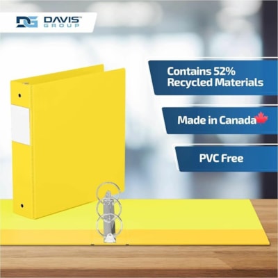 Davis - Reliure à anneaux Essential - format lettre - format 8 1/2 po (215,90 mm) x 11 po (279,40 mm) - 400 Capacité en feuilles - 3 x 2 po (50,80 mm) Ring(s) - Fastener(s) : Anneau rond - Pocket(s) : 2, À l'intérieur avant et arrière - Polypropylène - Jaune - 7,60 l  