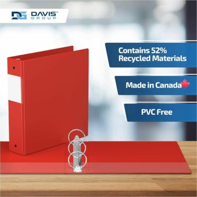 Davis Group - Reliure à anneaux Essential - format lettre - format 8 1/2 po (215,90 mm) x 11 po (279,40 mm) - 400 Capacité en feuilles - 3 x 2 po (50,80 mm) Ring(s) - Fastener(s) : Anneau rond - Pocket(s) : 2, À l'intérieur avant et arrière - Polypropylène - Rouge -   