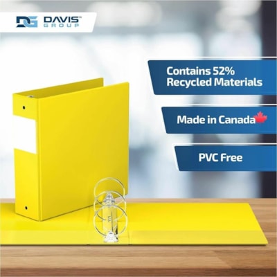 Davis Group - Reliure à anneaux Essential - format lettre - format 8 1/2 po (215,90 mm) x 11 po (279,40 mm) - 600 Capacité en feuilles - 3 x 3 po (76,20 mm) Ring(s) - Fastener(s) : Anneau rond - Pocket(s) : 2, À l'intérieur avant et arrière - Polypropylène - Jaune -   