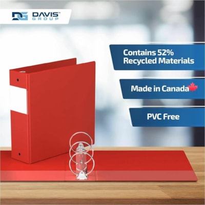 Davis Group Premium Economy, Round Ring, Binder, 6 Pack (Red, 3") - Letter - 8 1/2" (215.90 mm) x 11" (279.40 mm) Sheet Size - 600 Sheet Capacity - 3 x 3" (76.20 mm) Ring(s) - Fastener(s): Round Ring - Pocket(s): 2, Inside Front & Back - Polypropylene - Red - 9.10 lb (4127.69 g) - Recycled - Spine L  