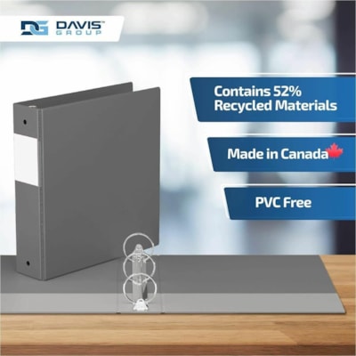 Davis Group - Reliure à anneaux Essential - format lettre - format 8 1/2 po (215,90 mm) x 11 po (279,40 mm) - 400 Capacité en feuilles - 3 x 2 po (50,80 mm) Ring(s) - Fastener(s) : Anneau rond - Pocket(s) : 2, À l'intérieur avant et arrière - Polypropylène - Gris - 7  