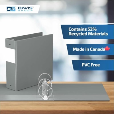 Davis Group - Reliure à anneaux Essential - format lettre - format 8 1/2 po (215,90 mm) x 11 po (279,40 mm) - 600 Capacité en feuilles - 3 x 3 po (76,20 mm) Ring(s) - Fastener(s) : Anneau rond - Pocket(s) : 2, À l'intérieur avant et arrière - Polypropylène - Gris - 9  