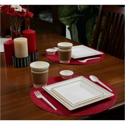 Eco Guardian 7" Sqr Fibr Plate 100/PK - Food, Breakroom - 7" (177.80 mm) Diameter - Fiber Body - Square - 100 / Pack GOLD RIM  COMPOSTABLE BAGASSE CLUB PACK