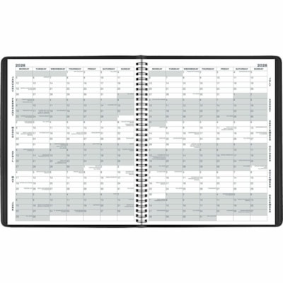 At-A-Glance 2026 Monthly Planner - 11" H x 8-7/8" W - Black - English - Monthly - 15 Month - January 2026 to March 2027 - 1 Month Double Page Layout - 8 7/8" (225.30 mm) x 11" (279.40 mm) Sheet Size - Spiral Bound - Paper - Black Simulated Leather, Faux Leather Cover - Monthly Planner, Event Plannin 9 X 11 BLK ENGLISH 