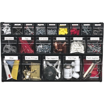 Deflecto Tilt Bin Interlocking Multi-Bin Storage Organizer - 5 Compartment(s) - 6.5" (165.10 mm) Height x 23.6" (600.08 mm) Width x 5.3" (133.35 mm) Depth - Interlockable - Black - Plastic - 1 Each BLACK WITH 5 CLEAR REMOVABLE BINS  MODULAR
