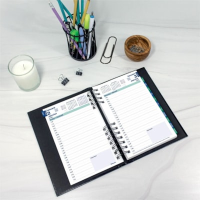 Blueline 2026 CoilPro 12-Month Daily Planner - January to December - 8" x 5" - Black - Bilingual - Julian Dates - Daily - 12 Month - January 2026 to December 2026 - 7:00 AM to 7:30 PM - Half-hourly - 1 Day Single Page Layout - 5" (127 mm) x 8" (203.20 mm) Sheet Size - Twin Wire - Black - Self-adhesi  