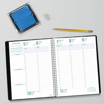 Blueline 2026 Timanager 13-Month Weekly/Monthly Planner - December to December - 10-1/4" x 7-5/8" - Black - English - Julian Dates - Weekly, Monthly - 13 Month - December 2025 to December 2026 - 7:00 AM to 8:30 PM - Half-hourly - 1 Week Double Page Layout - 7 5/8" (193.68 mm) x 10 1/4" (260.35 mm) S  