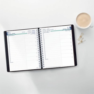 Blueline 2026 12-Month Daily Planner - January to December - 11" x 8-1/2" - Black - Bilingual - Daily - 12 Month - January 2026 to December 2026 - 7:00 AM to 8:30 PM - Half-hourly - Letter - 8 1/2" (215.90 mm) x 11" (279.40 mm) Sheet Size - Twin Wire - Black - Paper - Appointment Schedule, Soft Cove  