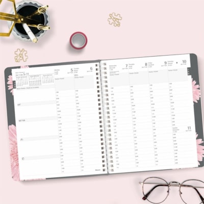 Blueline 2026 Pink Ribbon 13-Month Weekly/Monthly Planner - December to December - 8-1/2" x 6-3/4" - Pink Daisy - Bilingual - Weekly, Monthly - 13 Month - December 2025 to December 2026 - 7:00 AM to 7:30 PM - Half-hourly - Monday - Friday - 1 Week Double Page Layout - 6 3/4" (171.45 mm) x 8 1/2" (21  