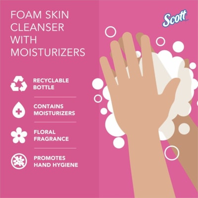 Scott Foam Skin Cleanser w/Moisturizers - Floral Scent - 1.06 quart (1000 mL) - Hands-free Dispenser - Kill Germs - Office, Healthcare - Moisturizing - Pink - 1 Each WITH MOISTURIZERS  1L  6/CTN 