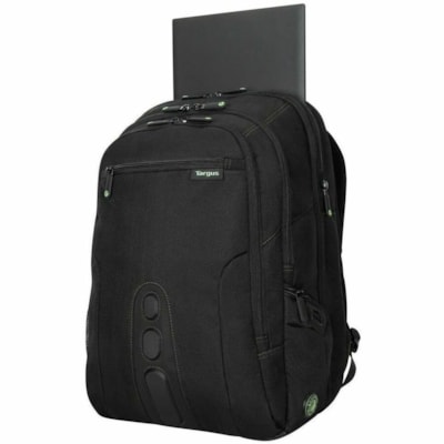 Targus Spruce EcoSmart TBB019US Carrying Case (Backpack) for 17" (431.80 mm) Notebook - Black, Green  - Bump Resistant, Drop Resistant, Water Resistant, Shock Absorbing - Polyester, Plastic Body - Checkpoint Friendly - Shoulder Strap, Trolley Strap - 10.63" (270 mm) Height x 7.48" (190 mm) Width x 0  