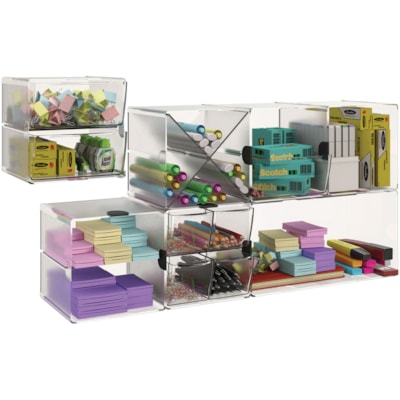 Deflecto Stackable Cube Organizer - 1 Compartment(s) - 6" (152.40 mm) Height x 6" (152.40 mm) Width x 6" (152.40 mm) Depth - Desktop - Stackable - Clear - Plastic - 1 Each 6"X6"X6" CUBE W/CLIPS INCL 