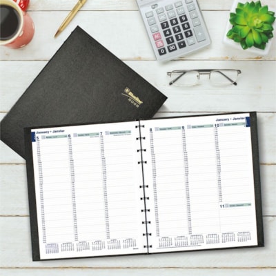 Blueline 2026 MiracleBind CoilPro 12-Months Weekly Planner - January to December - 11" x 9-1/16" - Black - Bilingual - Weekly - 12 Month - January 2026 to December 2026 - 7:00 AM to 8:45 PM - Quarter-hourly - Monday - Friday, 7:00 AM to 4:45 PM - Quarter-hourly - Saturday - 1 Week Double Page Layout  