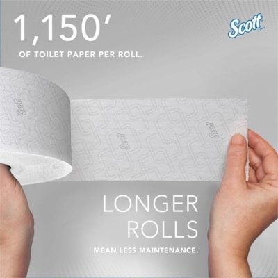 Scott Coreless High-Capacity Jumbo Roll Toilet Paper with Elevated Design - 2 Ply - 3.78" (96.01 mm) Width x 1150 ft (350.52 m) Length - White - Fiber - 12 / Carton BATH TISSUE ROLL 3-7/10"X1150' WHITE CASE OF 12 ROLLS