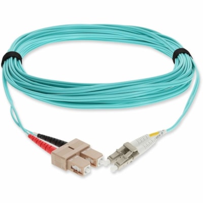 AddOn 9m SC to LC Aqua OM3 Duplex OFNR (Riser-Rated) Fiber Patch Cable - 29.5 ft (9 m) Fiber Optic Network Cable for Network Device, Transceiver/Media Converter - First End: 2 x LC Network - Male - Second End: 2 x SC Network - Male - Patch Cable - LSZH, OFNR, Riser, Plenum - 50/125 µm - Aqua -  CABL 