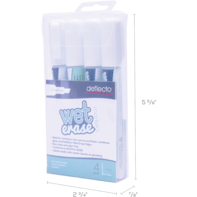 Deflecto Wet Erase Markers - Fine Chisel, Bold Marker Point - White Ink - 4 / Pack SET OF 4 