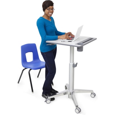 Ergotron LearnFit Sit-Stand Desk, Short - Laminated Rectangle Top - Melamine Laminate X-shaped Base - 4 Legs - 15 lb (6.80 kg) Capacity - Height Adjustable - 29" (736.60 mm) to 44" (1117.60 mm) Adjustment - 24" (609.60 mm) Table Top Width x 22" (558.80 mm) Table Top Depth - 45" (1143 mm) Height - St  ADJUSTABLE STANDING DESK  CLE AR ANODIZED
