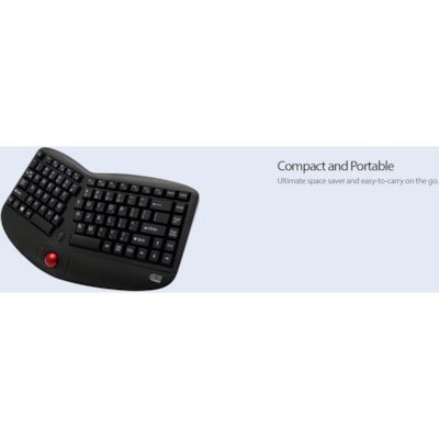 Adesso Tru-Form Media 3150 - 2.4 GHz Wireless Ergo Trackball Keyboard - Wireless Connectivity - RF - 30 ft (9144 mm) - 2.40 GHz - USB 2.0 Interface - 87 Key(s) - 20 Hot Key(s) - On/Off Switch, Connect, Play/Pause, Stop, Previous Track, Next Track, Mute, Volume Up, Volume Down Hot Key(s) - Windows Vi rgo  Mini Trackball Keyboard.  Removeable 1000 tra