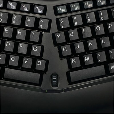 Adesso Tru-Form Wireless Ergo Mini Keyboard & Mouse - USB Membrane Wireless RF Keyboard - 87 Key - English (US) - Black - USB Wireless RF Mouse - Optical - 1600 dpi - Scroll Wheel - QWERTY - Black - Play/Pause, Stop, Forward, Volume Up, Volume Down, Mute, Skip Backward Hot Key(s) - Right-handed - AA  