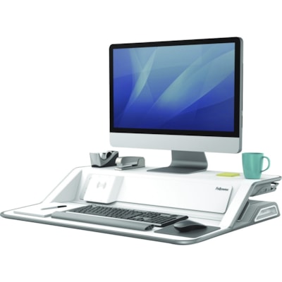 Fellowes Lotus DX Sit-Stand Workstation - 35 lb (15875.73 g) Load Capacity - 5.50" (139.70 mm) Height x 32.75" (831.85 mm) Width x 24.25" (615.95 mm) Depth - White - Antimicrobial and Workstation 