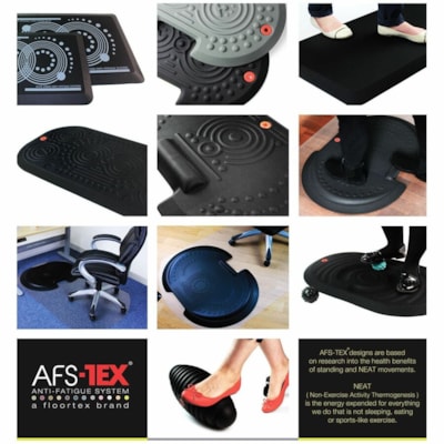 Floortex AFS-TEX® 2000 Black Active Anti-Fatigue Mat - 20" x 32" - 32" (812.80 mm) Length x 20" (508 mm) Width x 0.700" (17.78 mm) Depth x 0.700" (17.78 mm) Thickness - Rectangular - Polyurethane - Black - 1 Each STANDING WORKSTATION MED. USE 7/10 H  40% LESS BODY PRESSURE